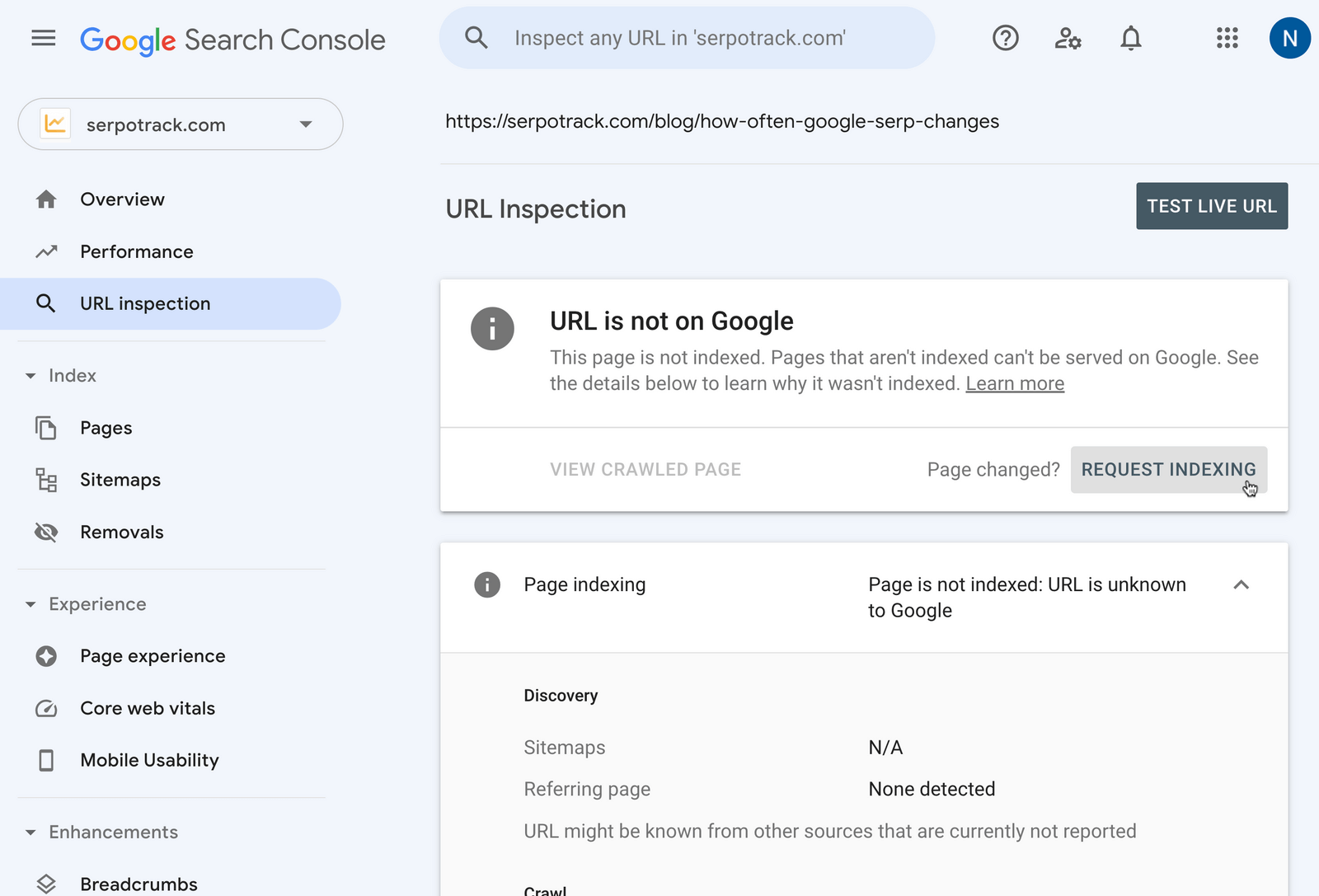 Submitting URL to Google Search Console to have it indexed