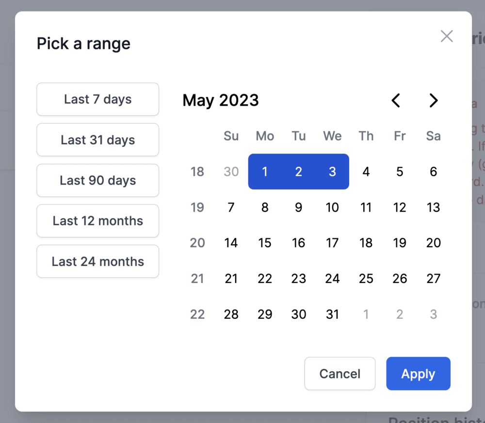 Project date range picker