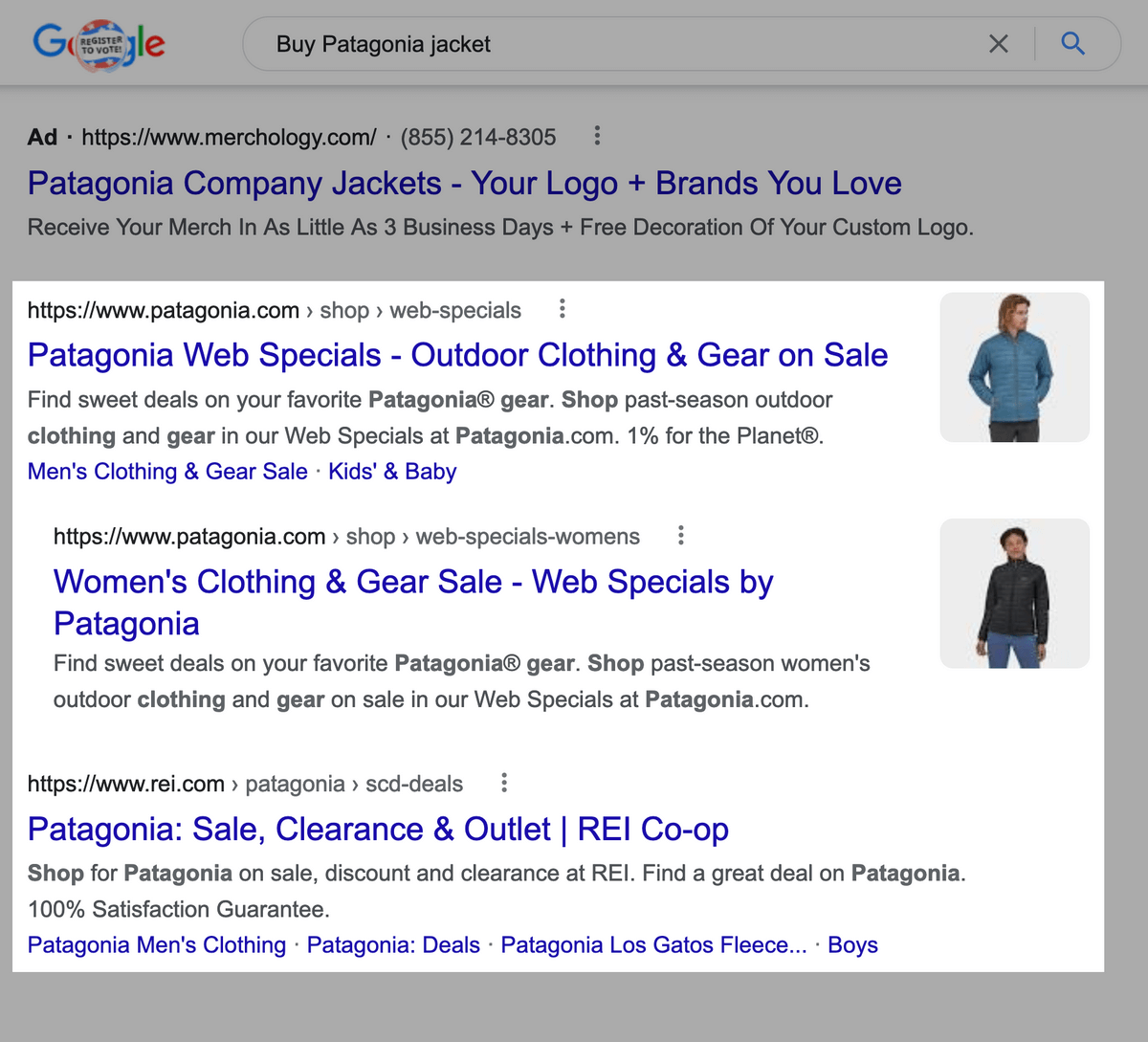 Google SERP organic results