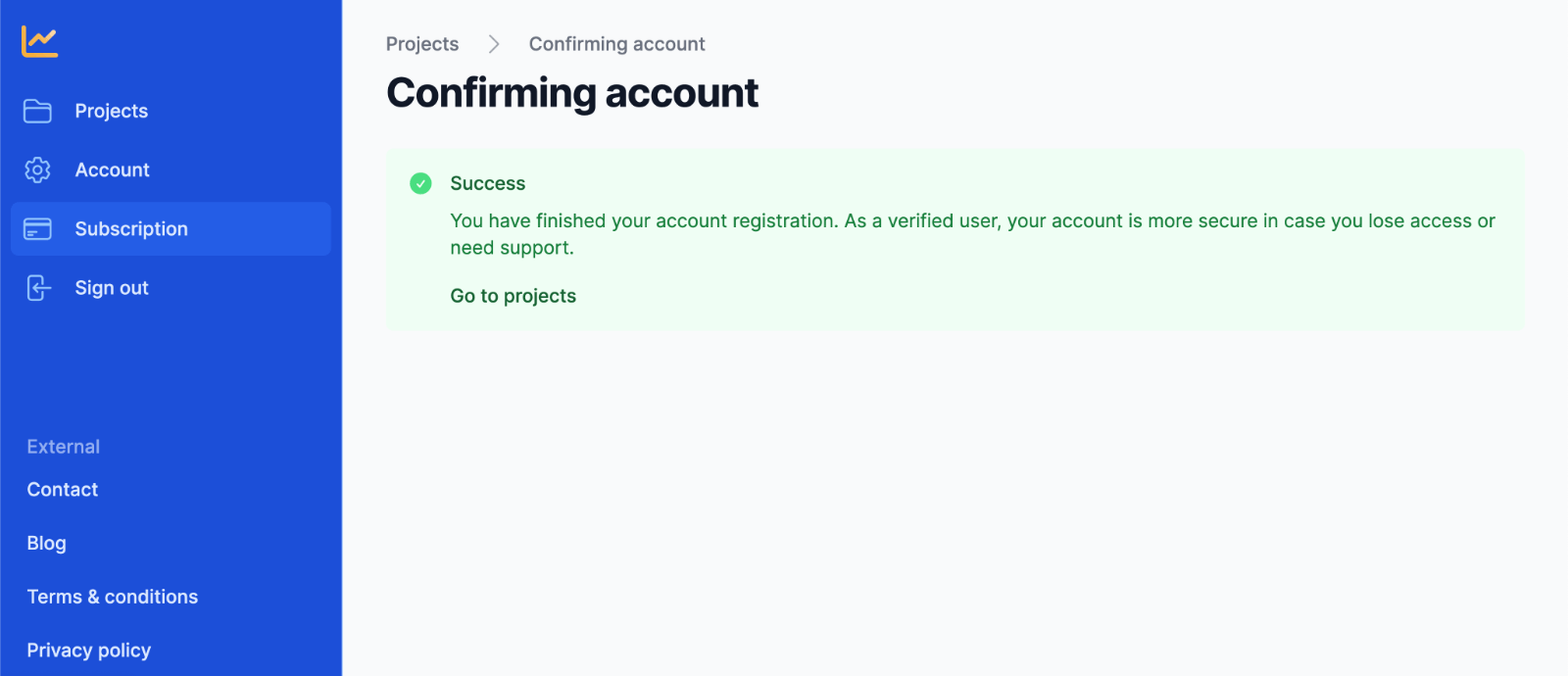 Account confirmation successful