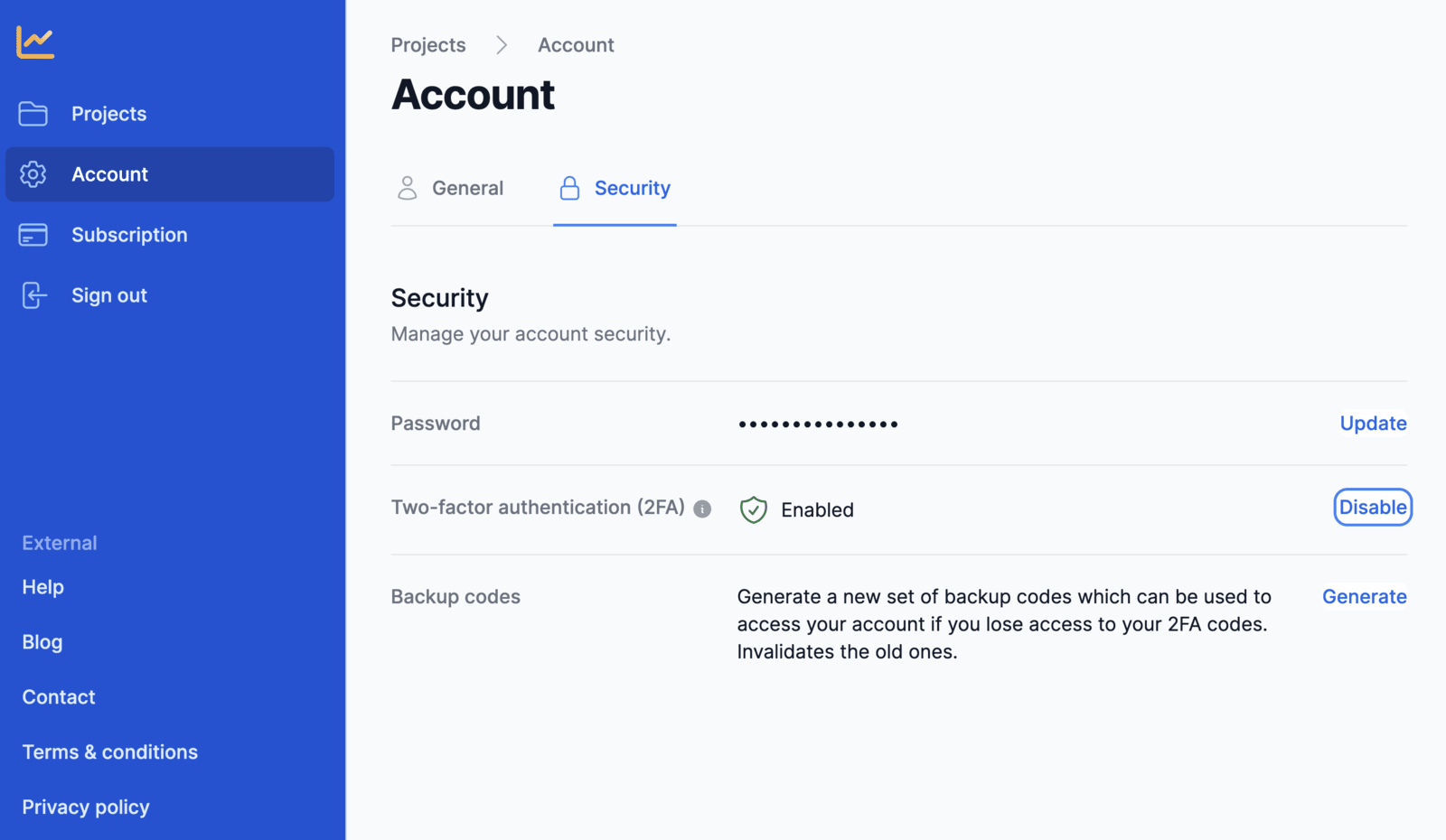 Account security settings