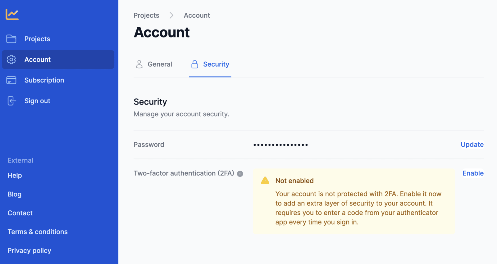 Security settings Serpotrack account